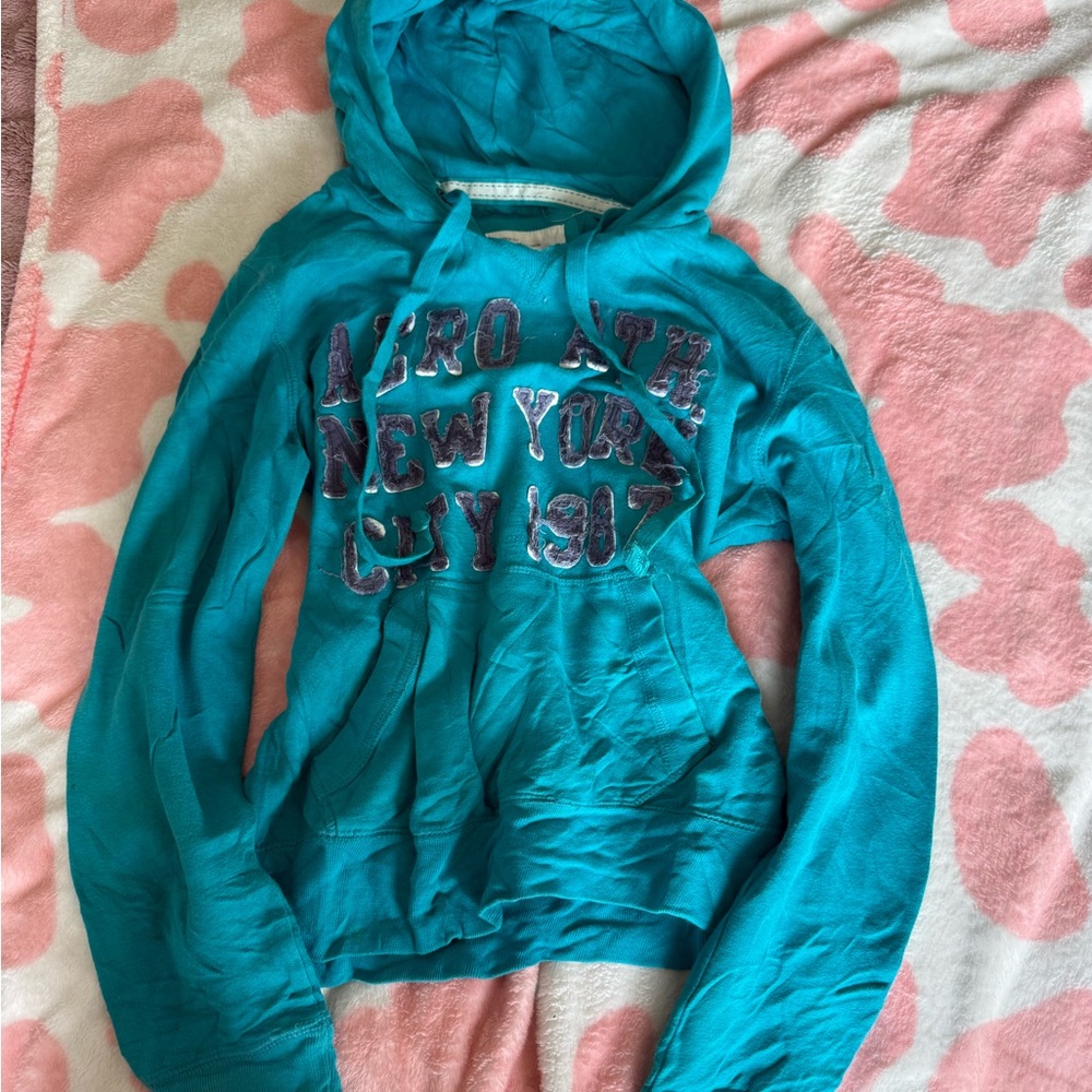 Aeropostale Teal Hooded Sweatshirt with Purple Lettering